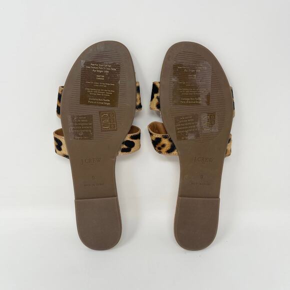 J. Crew Calf Hair Leopard Beachside Slide Sandals Womens 9 Flat Classic Animal - Picture 6 of 7